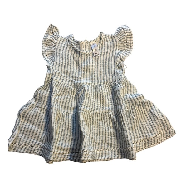 Modern Moments by Gerber Baby Girl Blue Striped Cotton Gauze Flutter Dress 18M - Picture 1 of 10